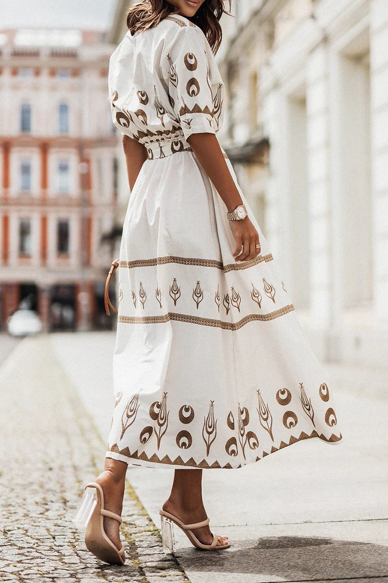 Frances | Boho Midi Dress Printed Belted