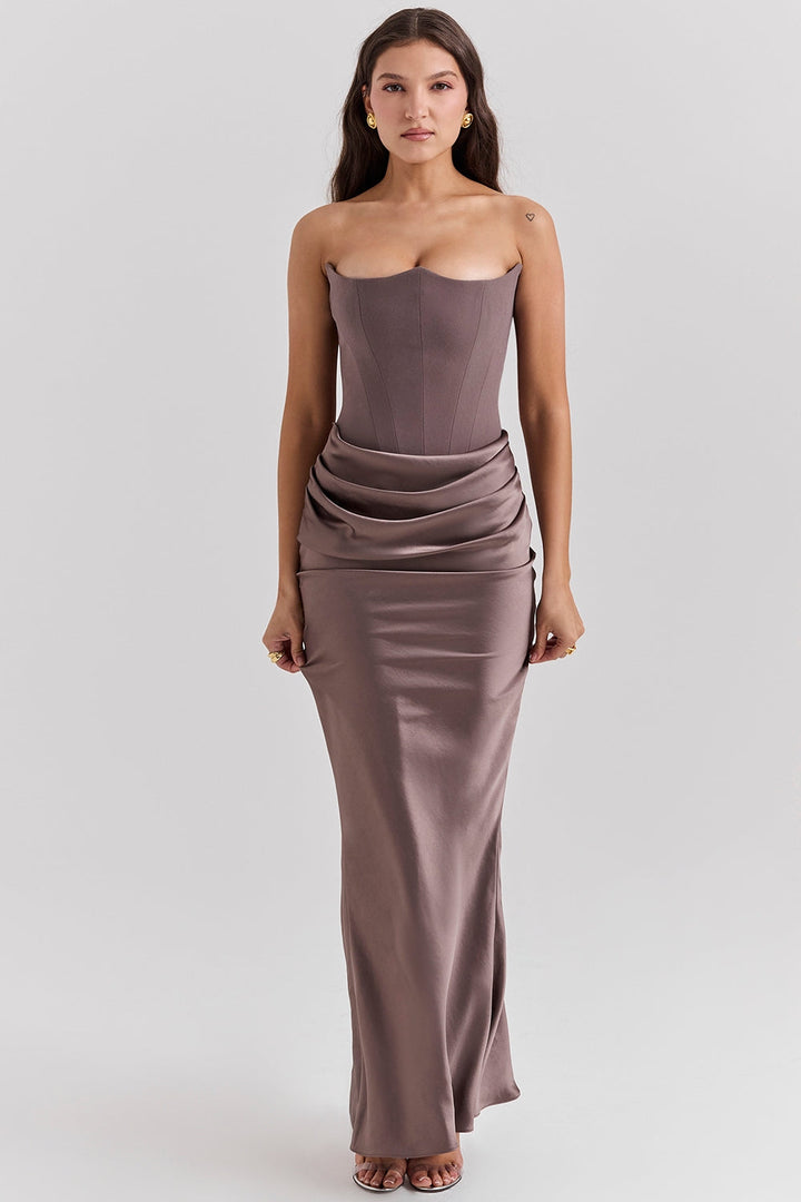Sienna | Maxi Wedding Guest Dress with Corset Bodice and Strapless Cut
