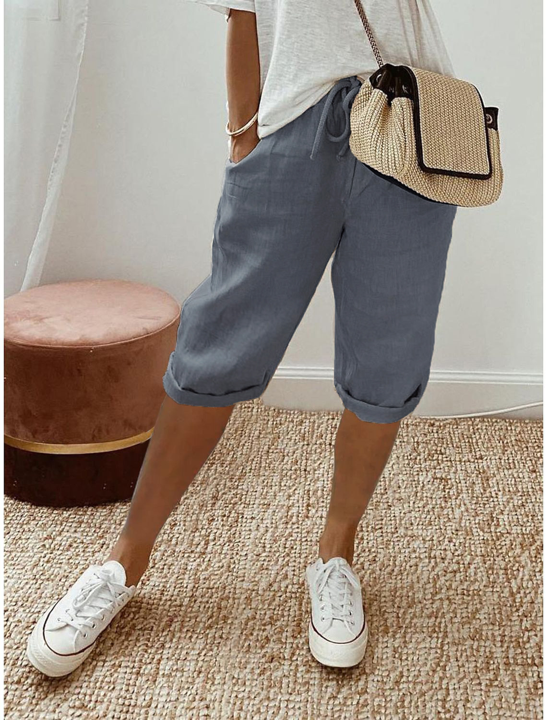 Lara | Capri Shorts with Drawstring Waist and Cuffed Hem