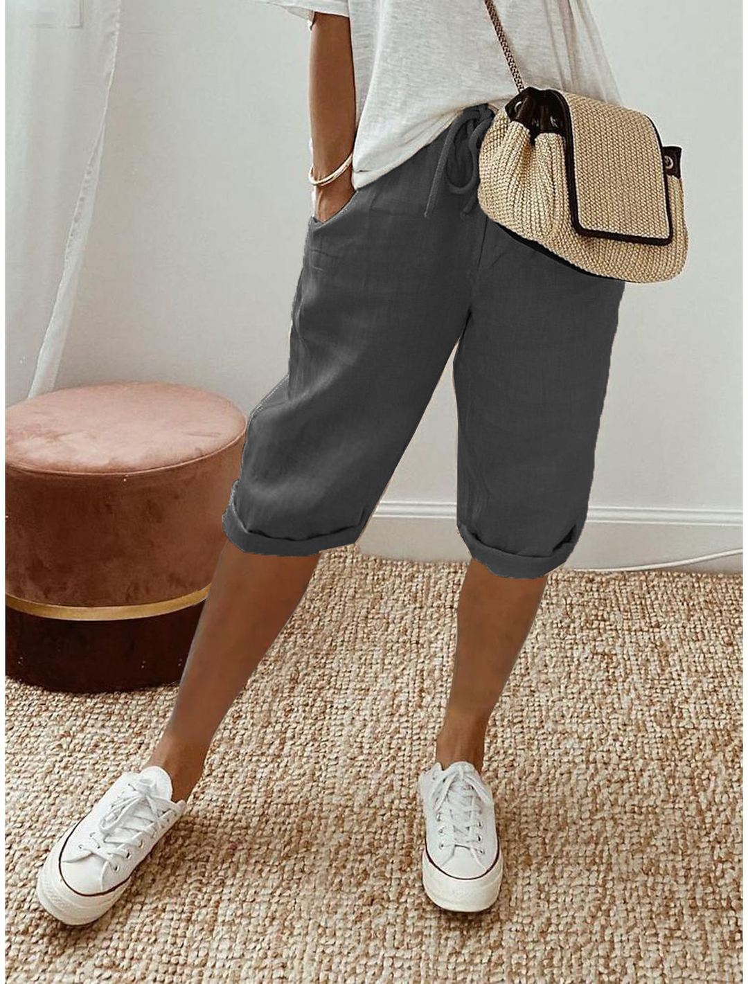 Lara | Capri Shorts with Drawstring Waist and Cuffed Hem