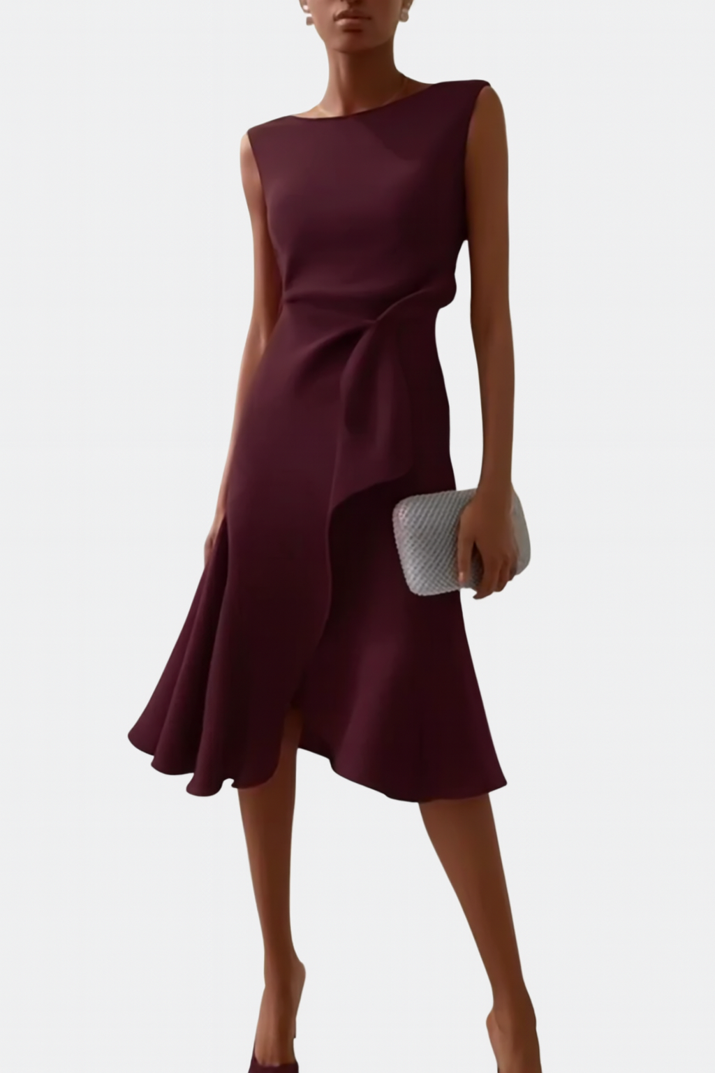 Sheila | Midi Cocktail Dress with Asymmetric Hem and Draped Bodice