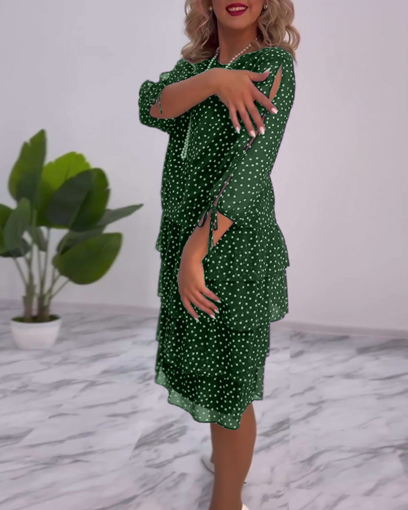 Nancy | Midi Polka Dot Dress with Tiered Ruffle Skirt