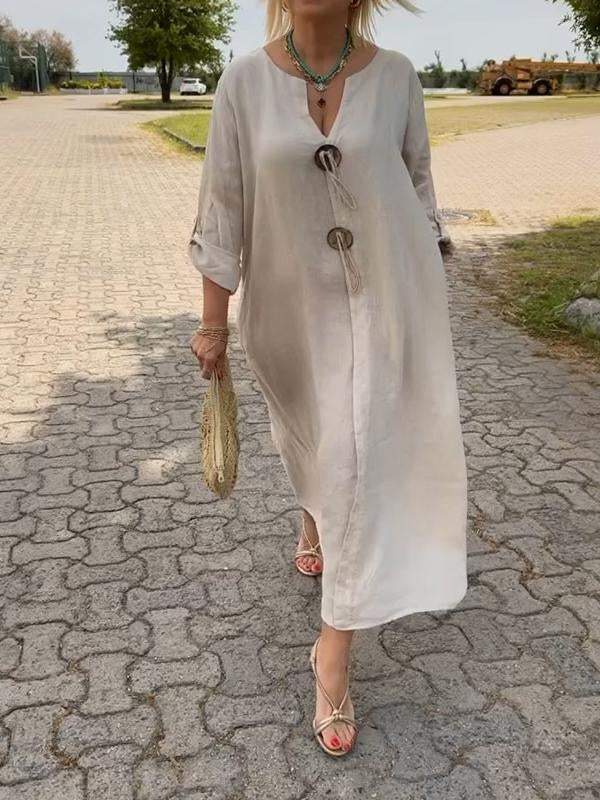 Christine | Midi Shirt Dress with Button Front and Long Sleeves