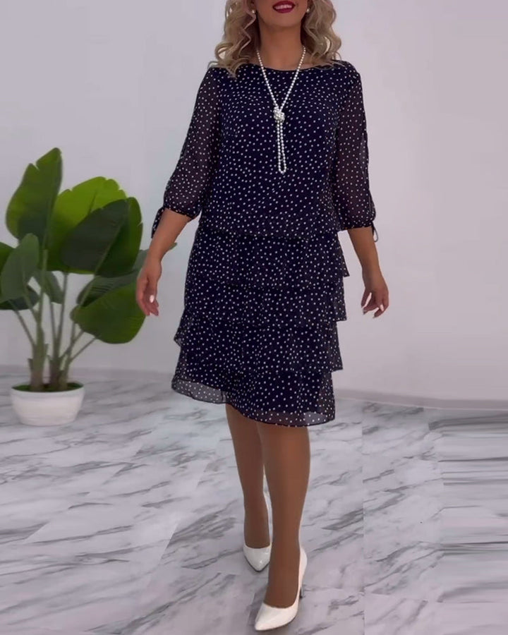 Nancy | Midi Polka Dot Dress with Tiered Ruffle Skirt
