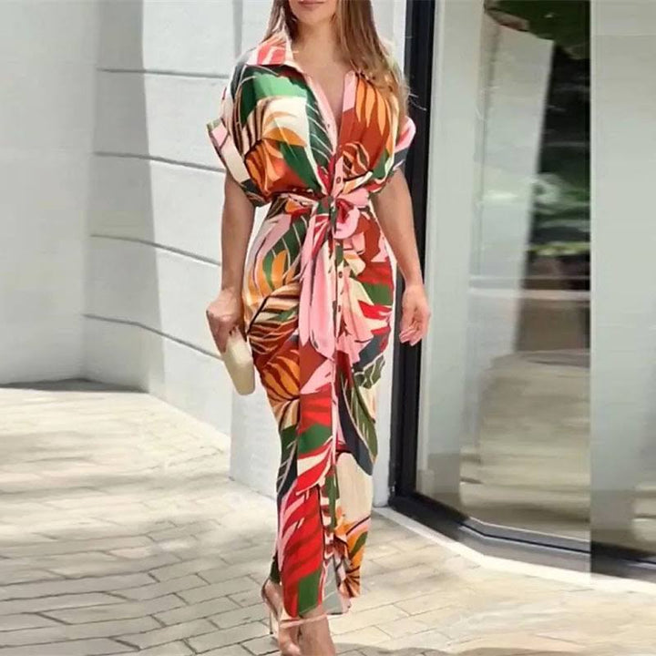 Amara | Midi Shirt Dress with Boho Print and Belted Waist