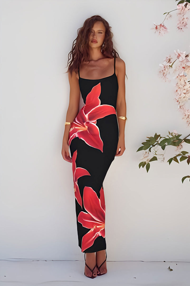 Mia | Maxi Wedding Guest Dress with Floral Print and Bodycon Fit