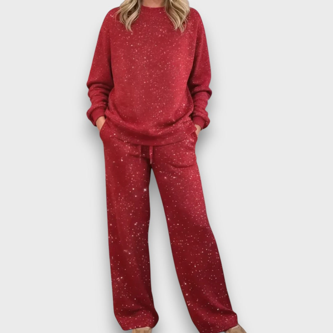 Gem | Loungewear Set with Glitter Print and Wide Leg Trousers