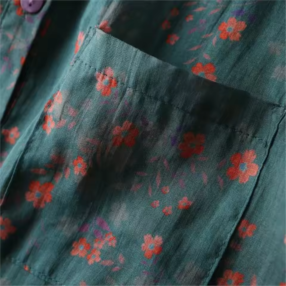 Hana | Floral Print Blouse with Shirt Collar and Short Sleeves