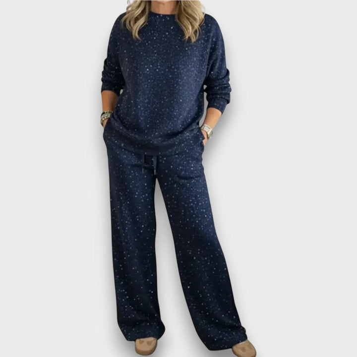 Gem | Loungewear Set with Glitter Print and Wide Leg Trousers