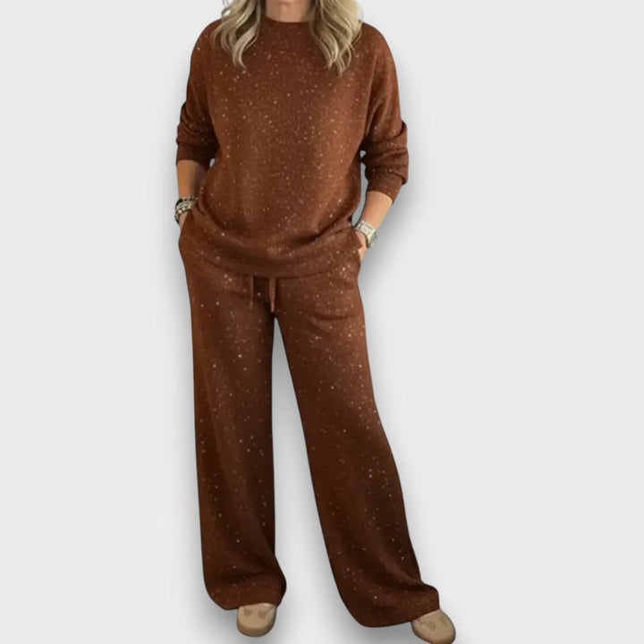 Gem | Loungewear Set with Glitter Print and Wide Leg Trousers