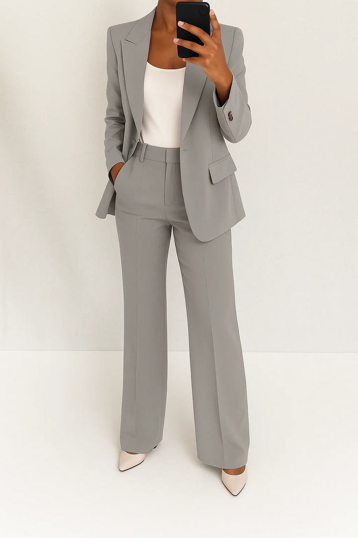 Leila | Blazer Set with Wide Leg Trousers and Single Button