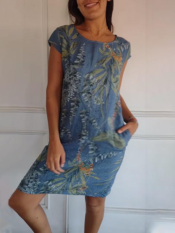 Gabriella | Midi Summer Dress with Tropical Print and Side Pockets
