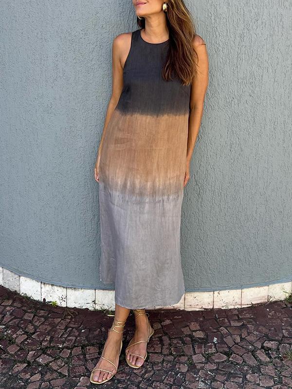 Victoria | Midi Summer Dress with Gradient Print and Sleeveless Bodice
