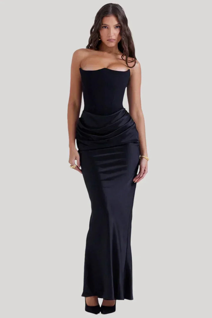 Vera | Maxi Wedding Guest Dress with Strapless Bodice and Draped Skirt