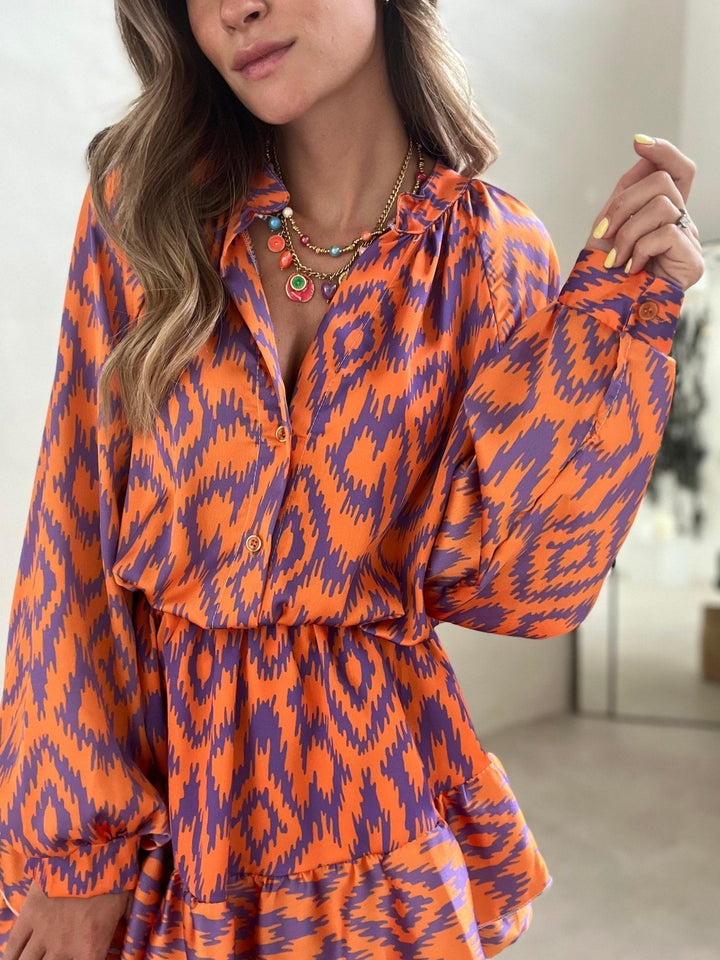 Eleanor | Mini Shirt Dress with Boho Print and Ruffle Hem