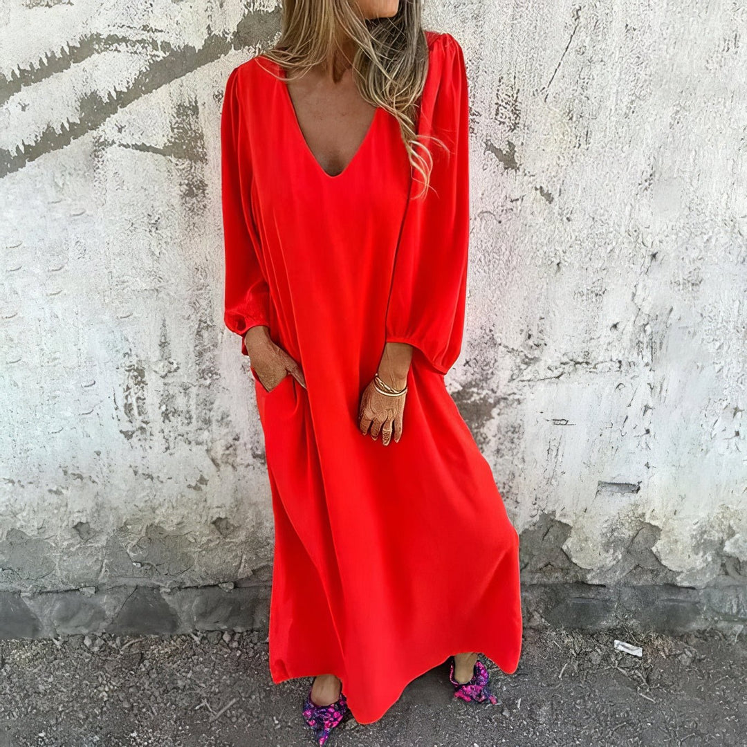 Lillian | Maxi Summer Dress with V-Neck and Long Sleeves