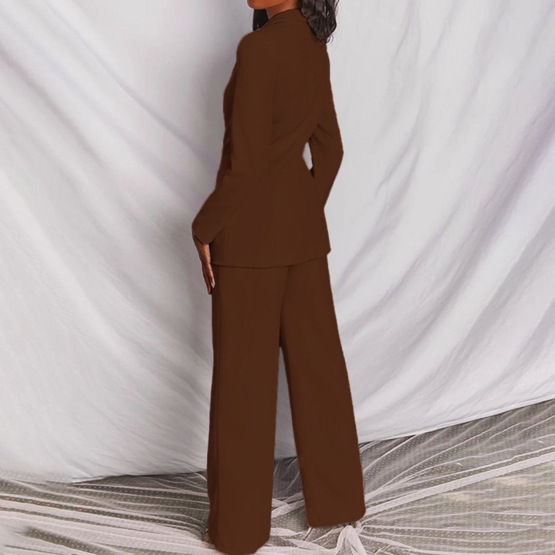Serena | Blazer Set with Wide Leg Trousers and Deep V Lapel