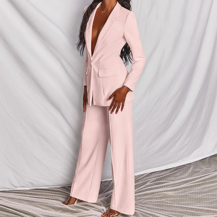 Serena | Blazer Set with Wide Leg Trousers and Deep V Lapel