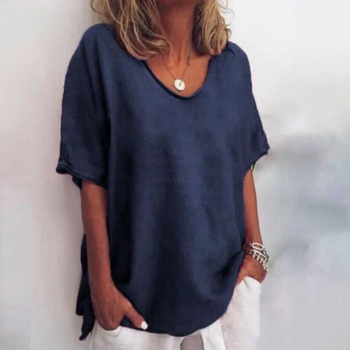 Babs | Relaxed Fit Top with Scoop Neckline and Short Sleeves