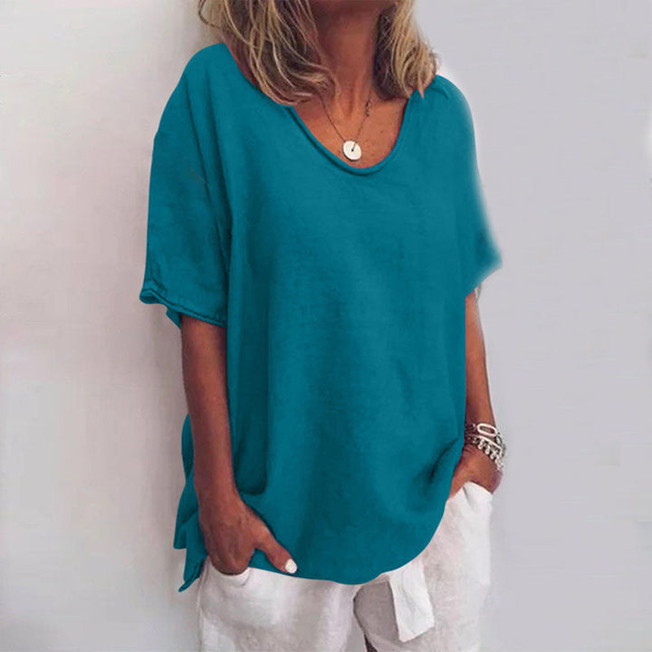 Babs | Relaxed Fit Top with Scoop Neckline and Short Sleeves