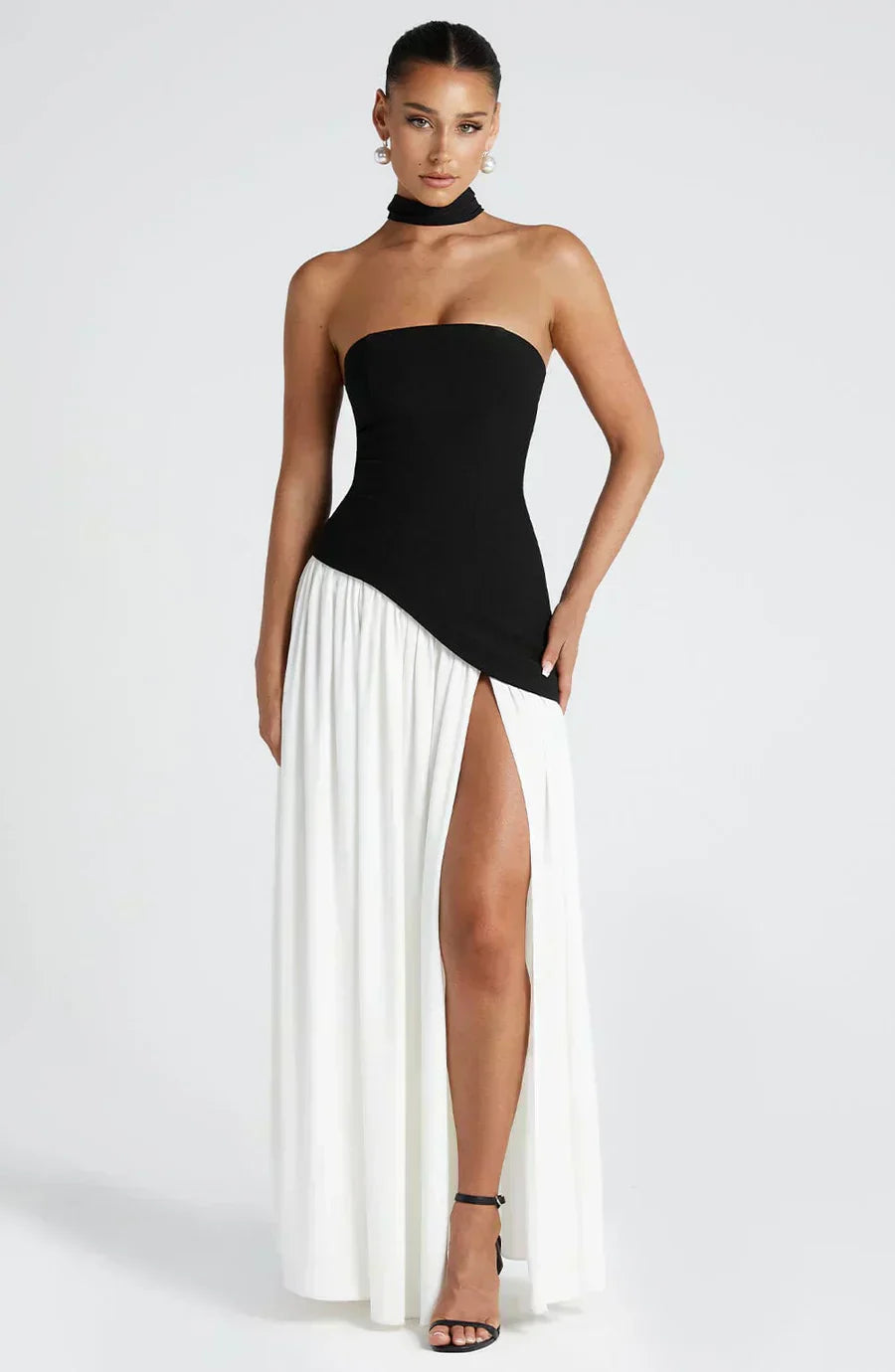 Fiona | Maxi Wedding Guest Dress with Strapless Bodice and Asymmetric Hem