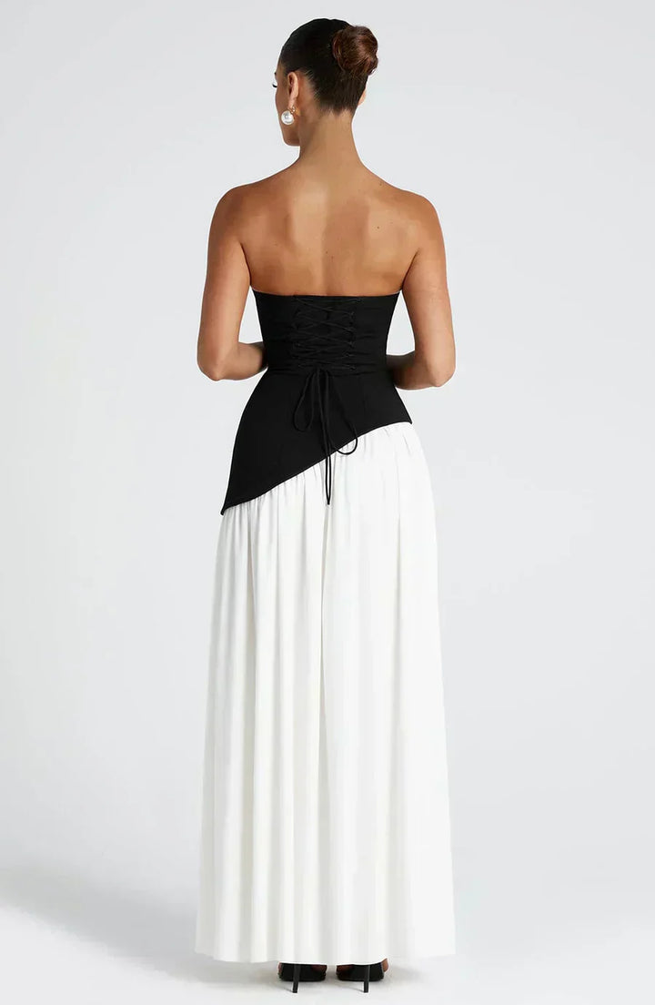 Fiona | Maxi Wedding Guest Dress with Strapless Bodice and Asymmetric Hem