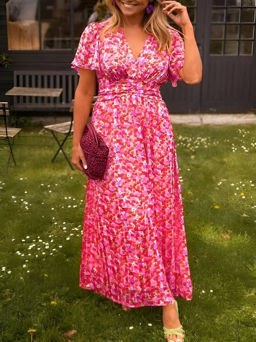 Nancy | Maxi Summer Dress with Floral Print and Pleated Waist