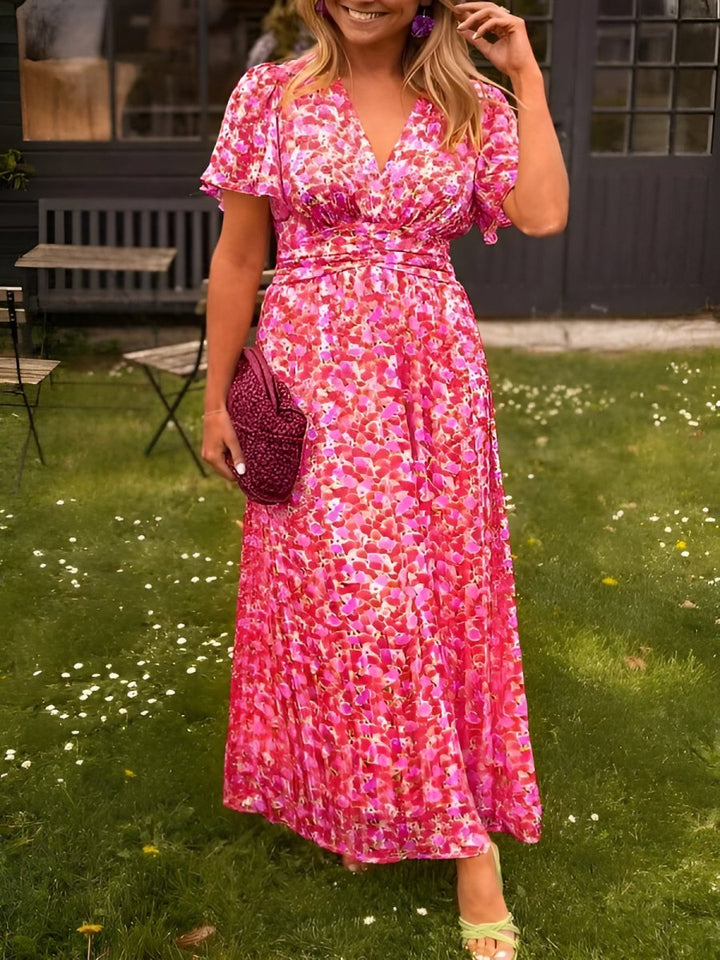 Nancy | Maxi Summer Dress with Floral Print and Pleated Waist
