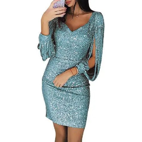 Delilah | Mini Cocktail Dress with Sequins and Long Sleeves
