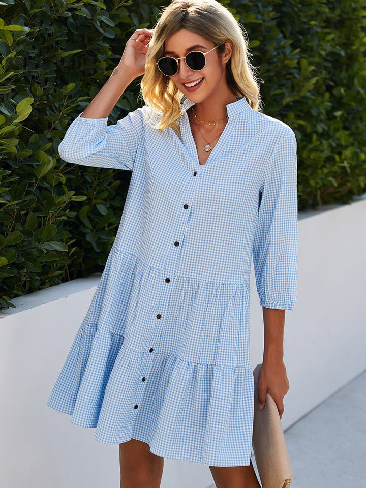 Mila | Mini Shirt Dress with Gingham Print