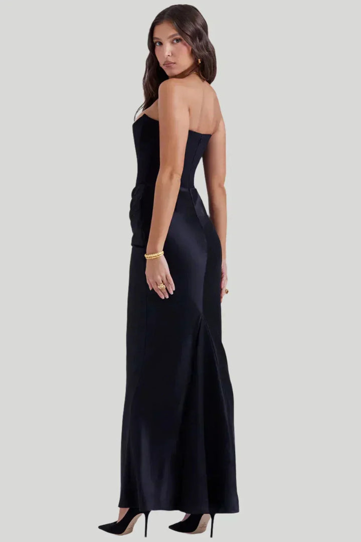 Vera | Maxi Wedding Guest Dress with Strapless Bodice and Draped Skirt