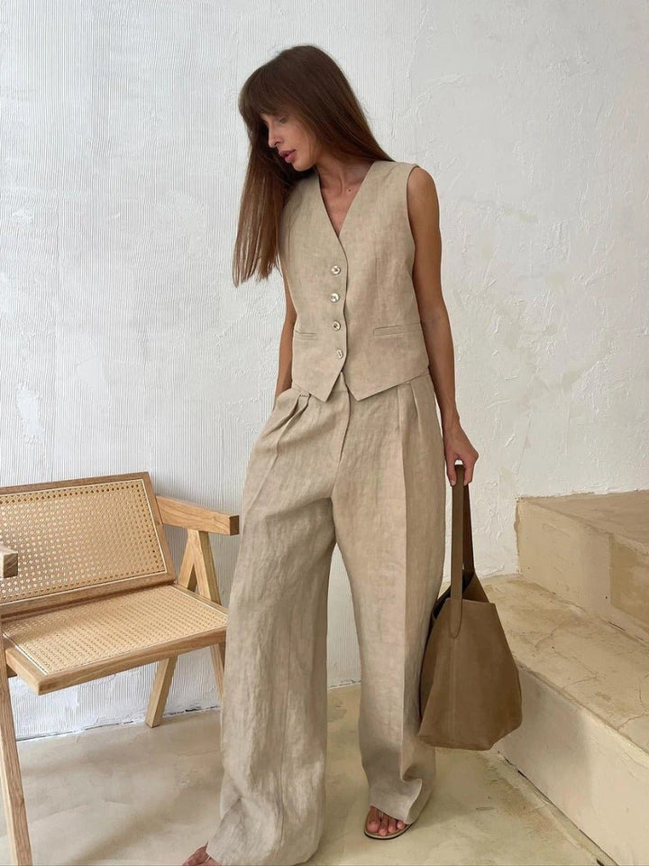 Via | Waistcoat Set with Wide-Leg Trousers and Button Front