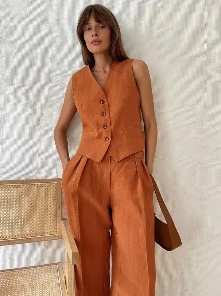 Via | Waistcoat Set with Wide-Leg Trousers and Button Front