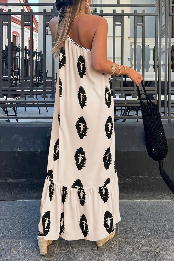 Fiona | Maxi Summer Dress with Geometric Print and One Shoulder