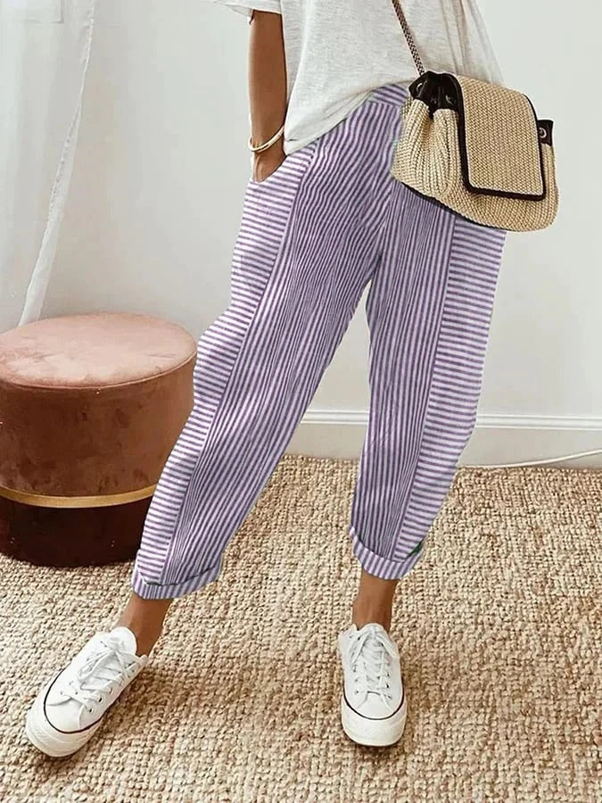 Erin | Striped Trousers with Tapered Fit and Cuffed Hem