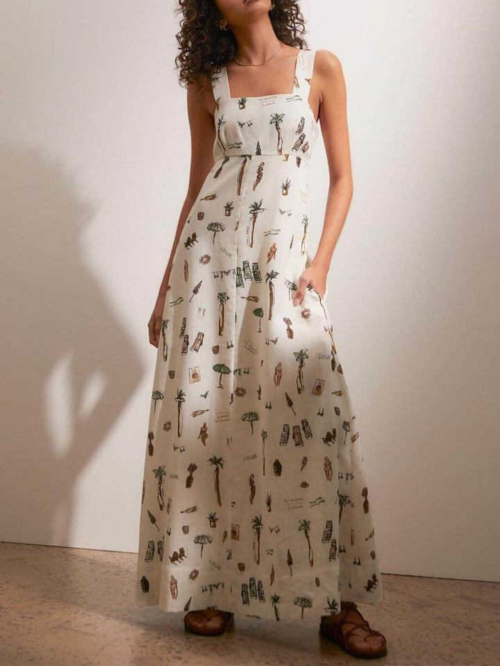 Yasmine | Maxi Summer Dress with Novelty Print and Square Neck