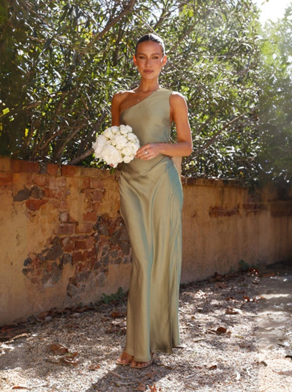 Julia | Maxi Wedding Guest Dress with One Shoulder and Side Slit