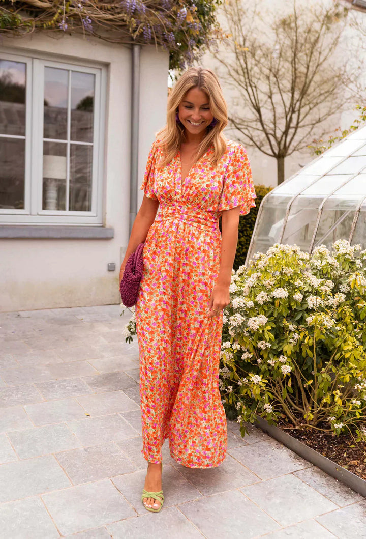 Nancy | Maxi Summer Dress with Floral Print and Pleated Waist