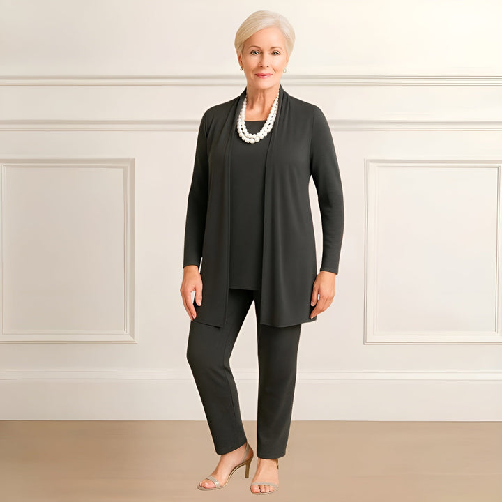 Mara | Three-Piece Occasion Set with Longline Cardigan and Straight-Leg Pants