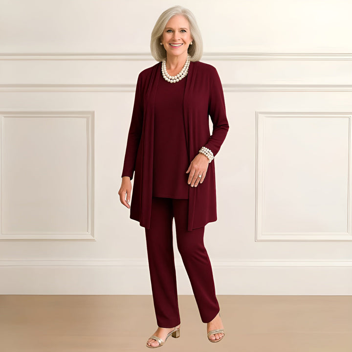 Mara | Three-Piece Occasion Set with Longline Cardigan and Straight-Leg Pants