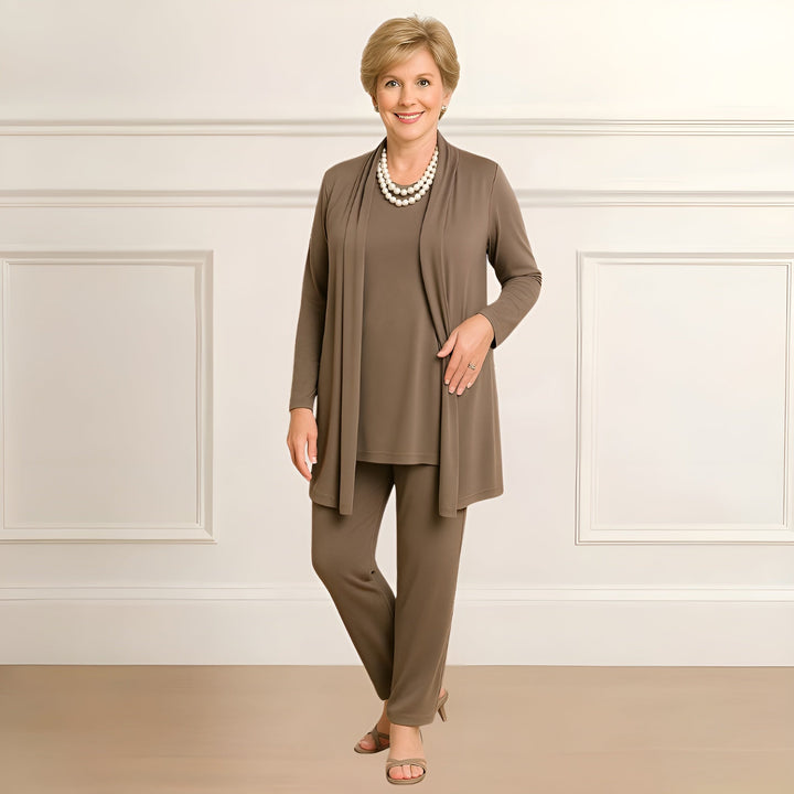 Mara | Three-Piece Occasion Set with Longline Cardigan and Straight-Leg Pants
