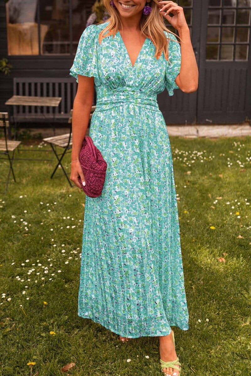 Maya | Maxi Wedding Guest Dress with Floral Print and V-Neck