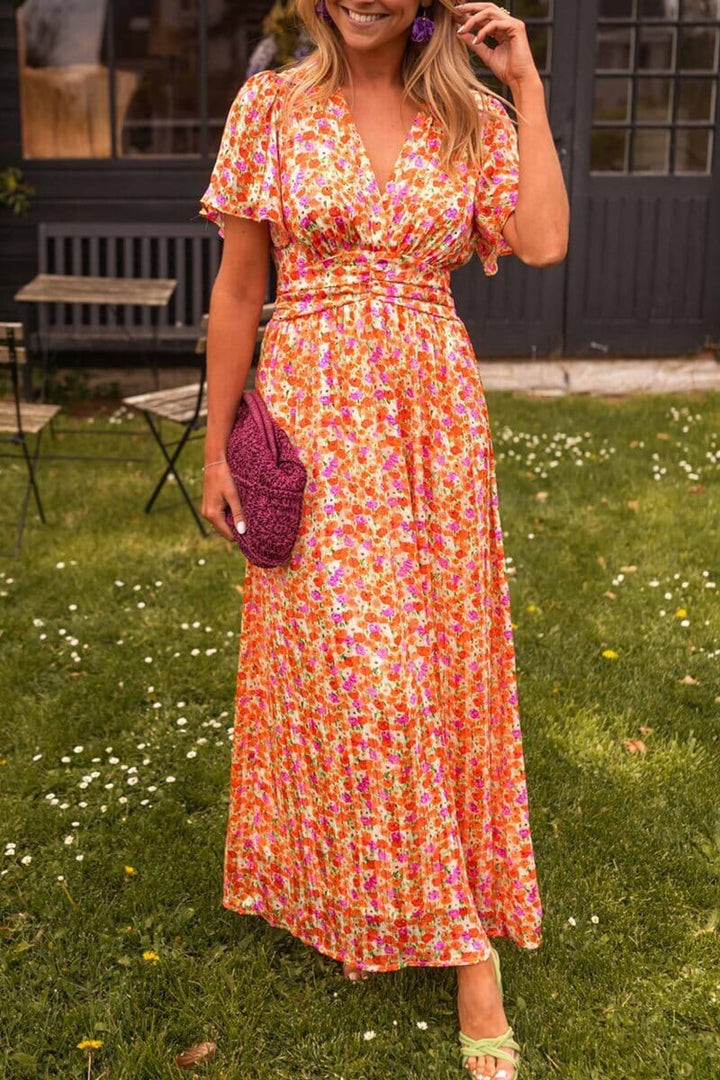Maya | Maxi Wedding Guest Dress with Floral Print and V-Neck