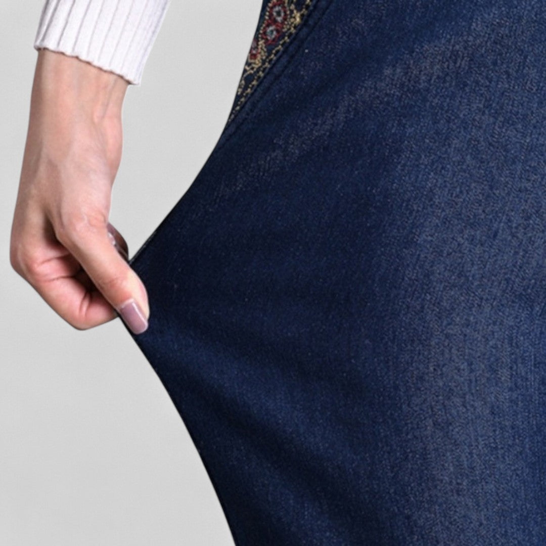 Edna | Straight Leg Trousers with Elastic Waist and Embroidered Pockets