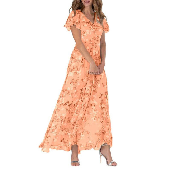 Ann | Maxi Summer Dress with Floral Print and Flutter Sleeves