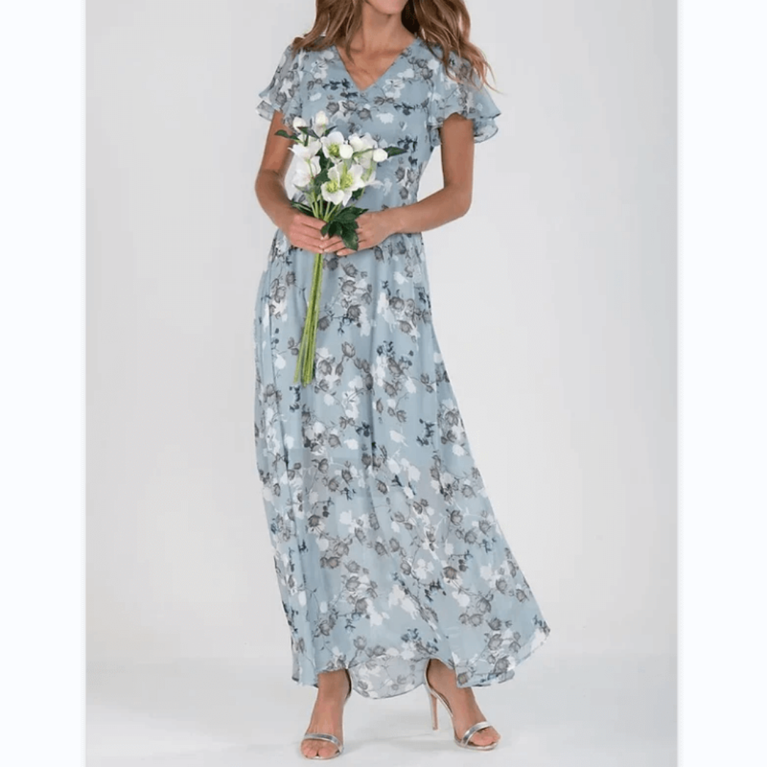 Ann | Maxi Summer Dress with Floral Print and Flutter Sleeves