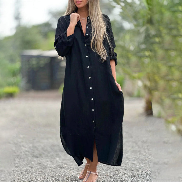Alexa | Maxi Shirt Dress with Button Front and Long Sleeves