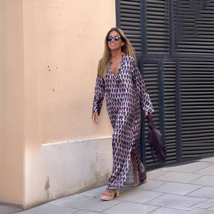 Taylor | Maxi Summer Dress with Abstract Print and Long Sleeves