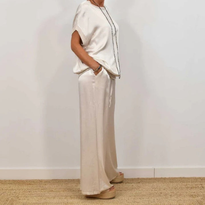 Luna | Matching Set with Wide Leg Trousers and Tie Waist Top