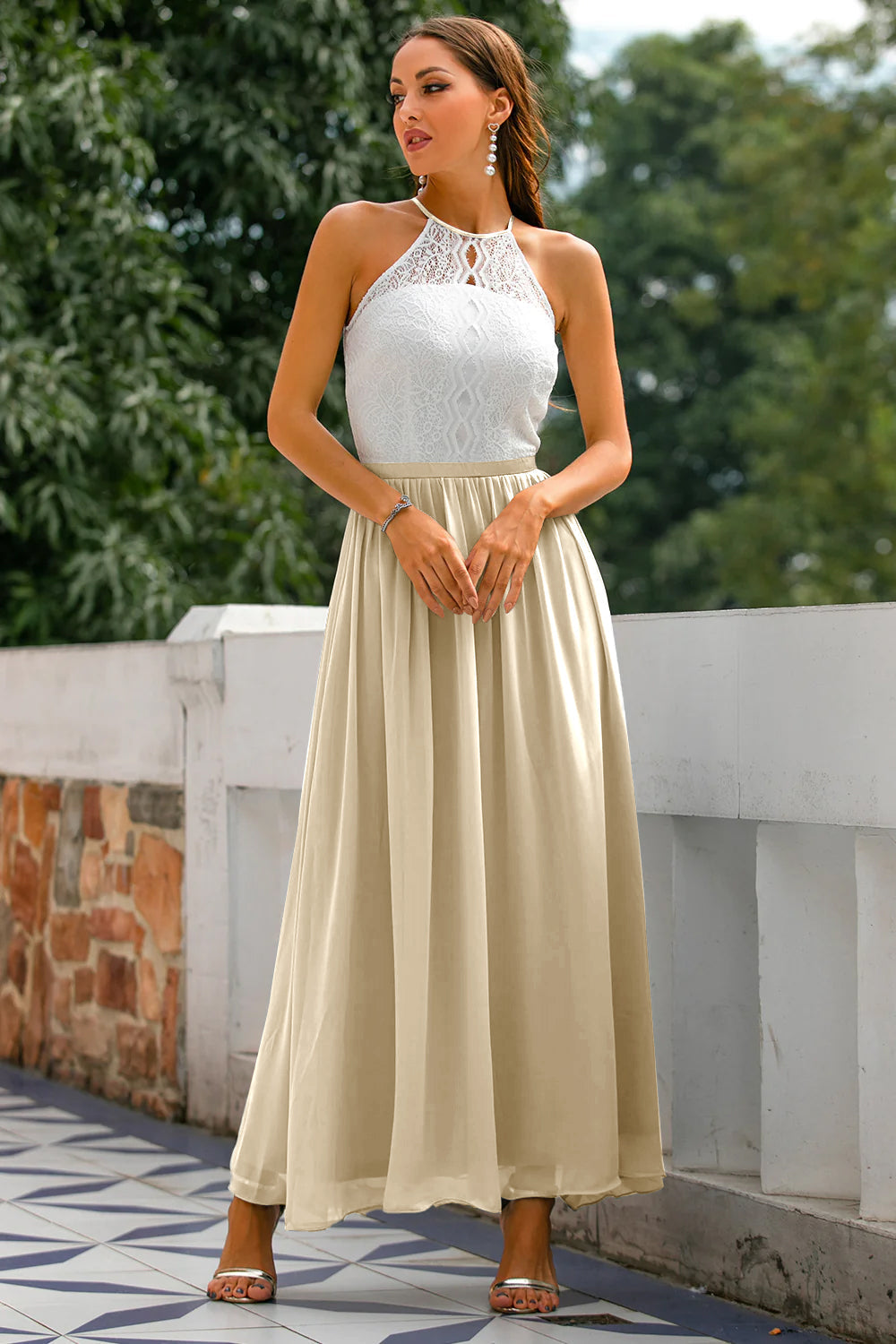 Claire | Maxi Halter Neck Dress with Flared Skirt